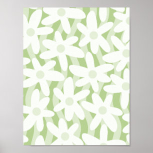Poster Fleurs ondulées Trippy Motif vert Pastel Sage