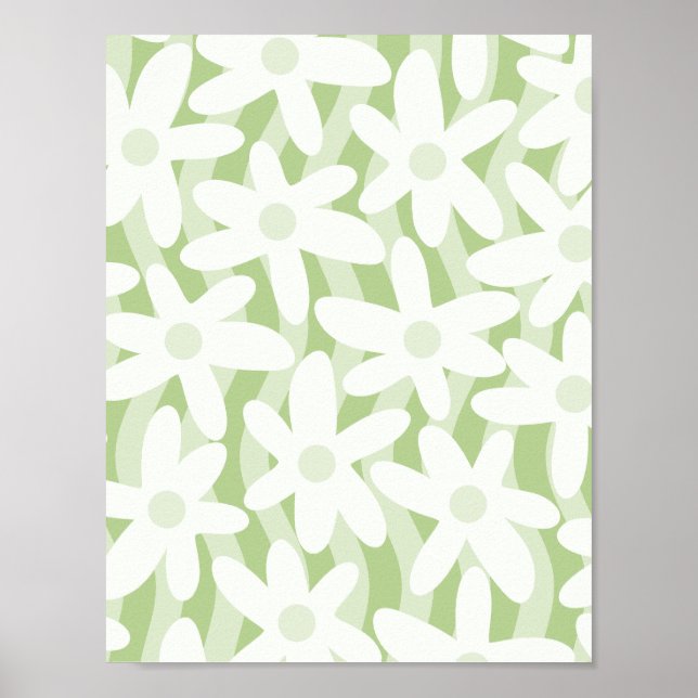 Poster Fleurs ondulées Trippy Motif vert Pastel Sage (Devant)