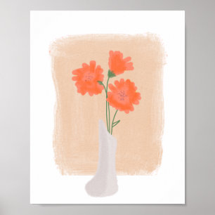 Poster Fleurs orange dans Vase Hand Drawn Art
