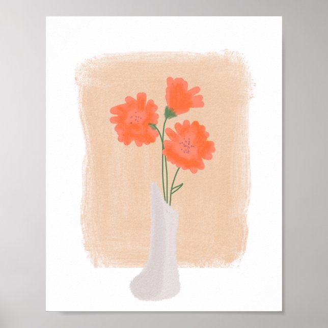 Poster Fleurs orange dans Vase Hand Drawn Art (Devant)