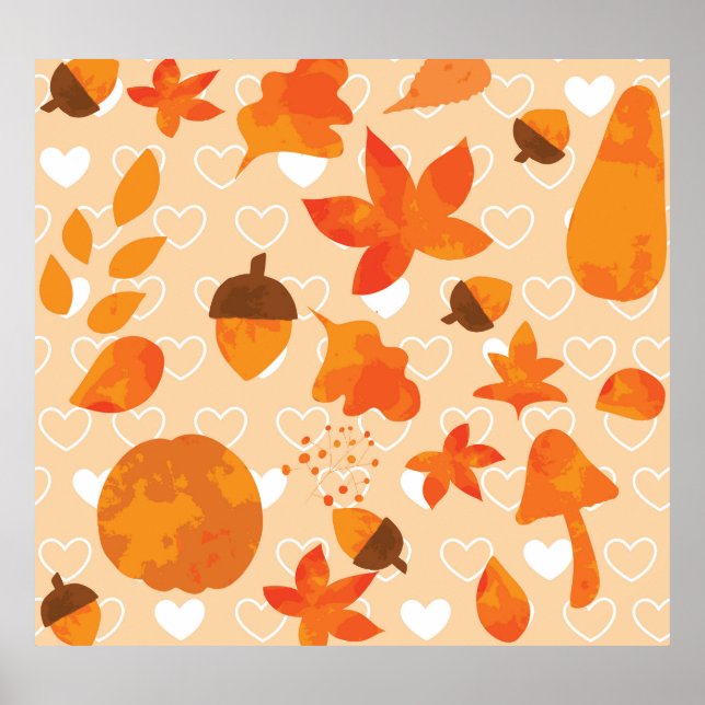 Poster Fleurs orange : Motif Doodle à la main. (Devant)