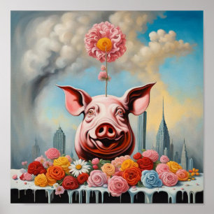 Poster Fleurs & Pig Wall Art