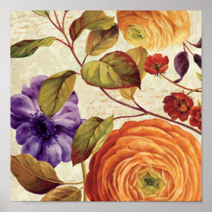 Poster Fleurs pourpres et oranges