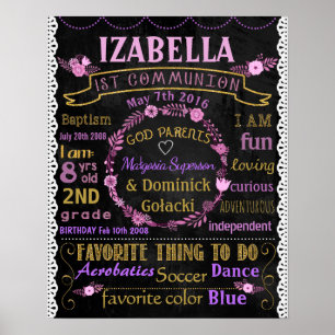 Poster fleurs première communion panneau de signalisation