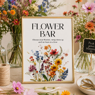 Poster Fleurs pressées Fleur sauvage Panneau de bar de fl