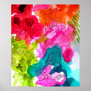 Poster Fleurs printanières fleurs abstraites aquarelle ar