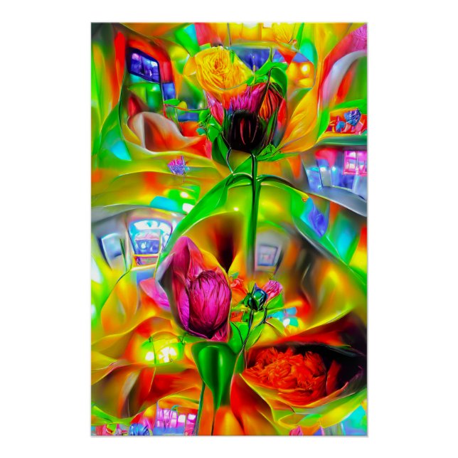 Poster Fleurs psychédéliques Abstraites (Devant)
