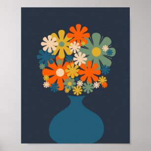 Poster Fleurs rétro gaies dans un Vase bleu