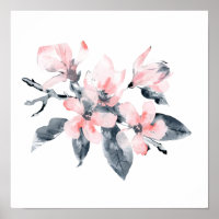 Fleurs rose et gris Aquarelle classique
