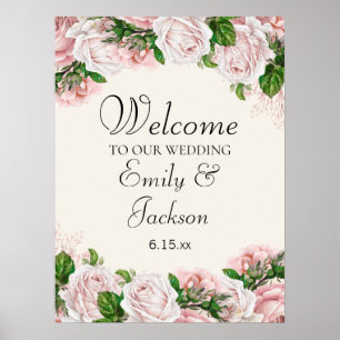 Poster Fleurs rose poudré élégantes sur fond crème pour m
