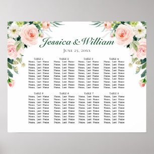 Poster Fleurs roses bleues 8 Tables Mariage GRAPHIQUE DE 