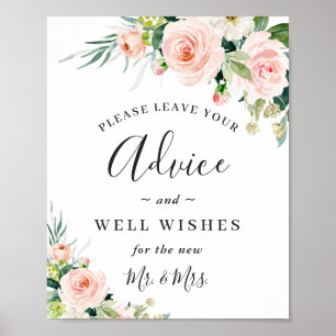 Poster Fleurs roses blush Mariage conseils et vœux