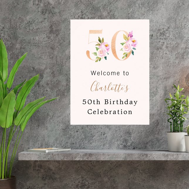 Poster Fleurs roses de la pêche numéro 50e anniversaire b (Créateur téléchargé)