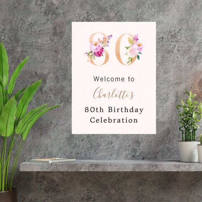Poster Fleurs roses de la pêche numéro 80e anniversaire b (Créateur téléchargé)