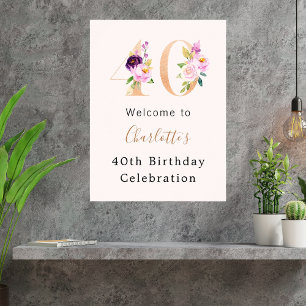 Poster Fleurs roses de prés numéro 40e anniversaire bienv
