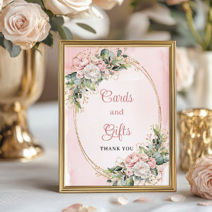 Poster Fleurs roses douces et cartes et cadeaux de verdur