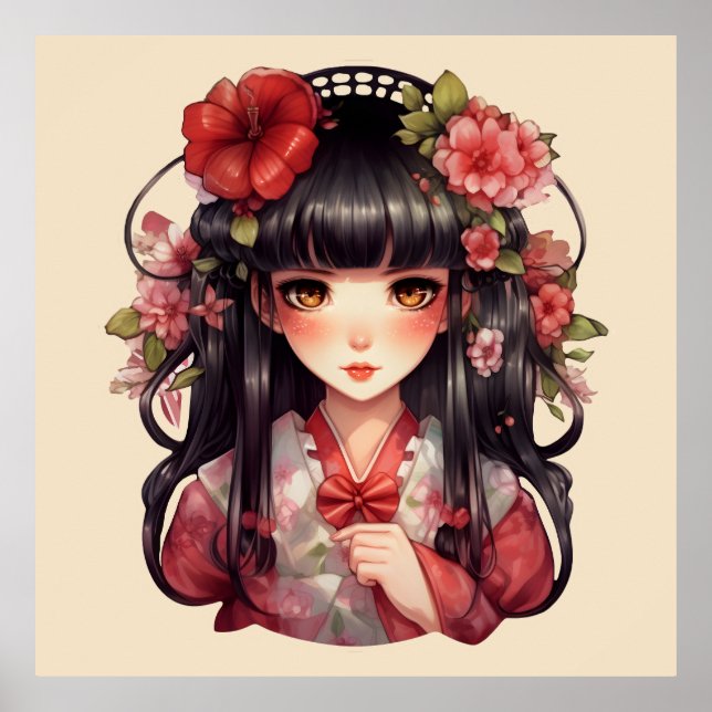Poster Fleurs roses d'une fille (Devant)