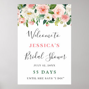 Poster Fleurs Roses Élégantes Boho Baby Shower de Mariée