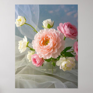 Poster Fleurs Roses Élégantes Intemporelles Délicates