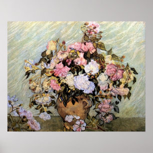 Poster Fleurs roses et bleues par Van Gogh