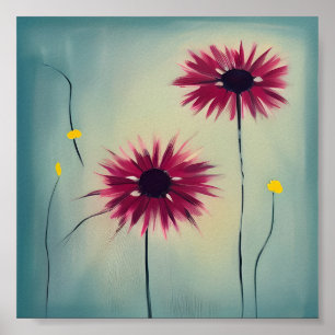 Poster Fleurs roses et jaunes abstraites art minimaliste