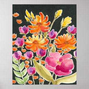 Poster Fleurs roses et oranges de rassemblement splendide