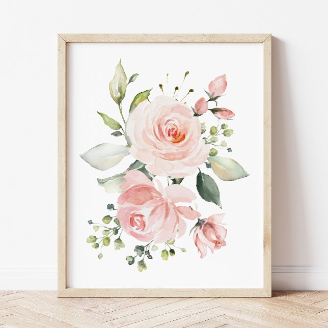 Poster Fleurs roses, Fleurs Aquarelles, Nourriture pour f (Créateur téléchargé)