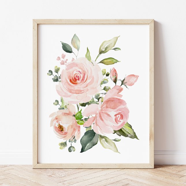 Poster Fleurs roses, Fleurs Aquarelles, Nourriture pour f (Créateur téléchargé)