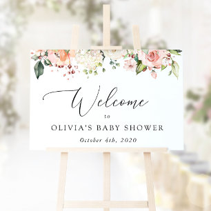 Poster Fleurs roses, Fleurs blanches, Accueil Baby shower
