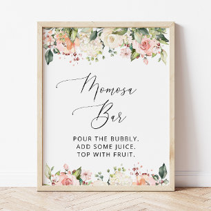 Poster Fleurs roses, Fleurs blanches, Boho, Momosa Bar