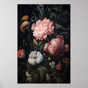 Poster Fleurs roses magiques dans un jardin, botanique so