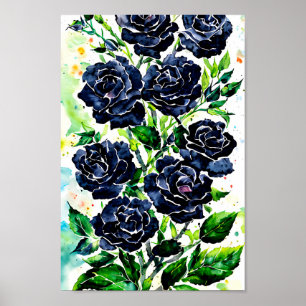 Poster Fleurs Roses noires Goth Art peinture aquarelle