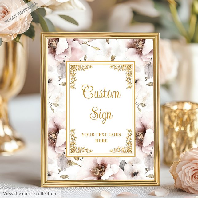 Poster Fleurs roses poussiéreuses simples et mariage doré (Simple dusty pink flowers and gold wedding custom Poster )