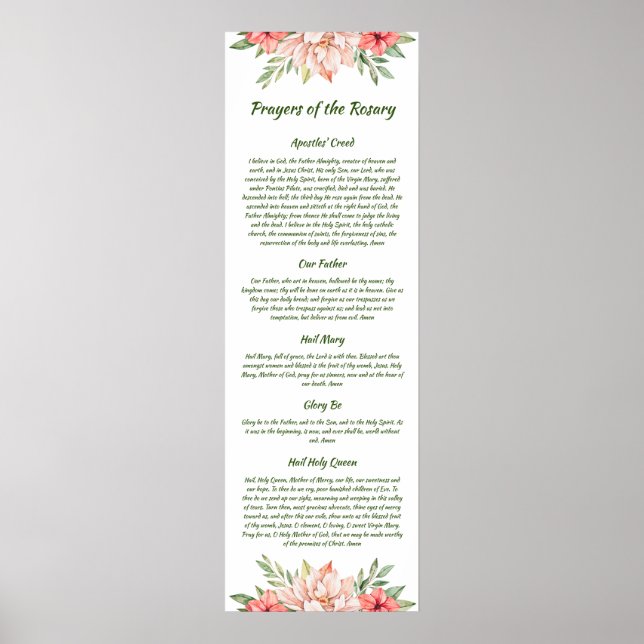 Poster Fleurs roses Prières du Rosaire chrétien (Devant)