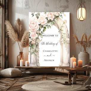 Poster Fleurs roses rose arche romantique mariage accueil