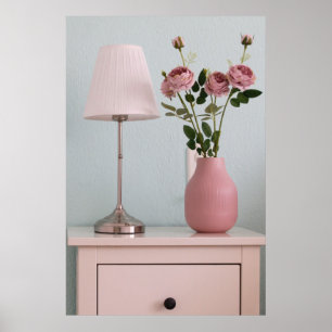 Poster Fleurs   Roses rose pâle sur le stand de nuit