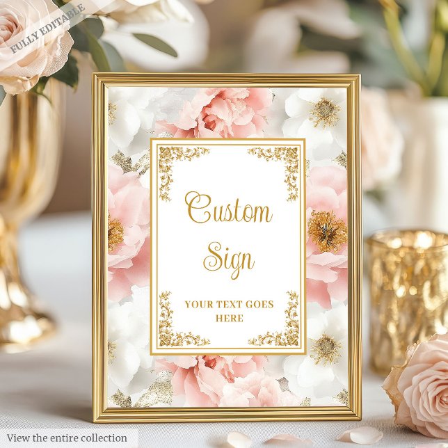 Poster Fleurs roses rustiques poussiéreuses avec accents  (Rustic dusty pink flowers with gold accents 8x10 Poster)