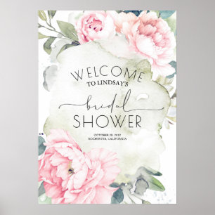 Poster Fleurs roses vintage aquarelle Baby Shower de mari
