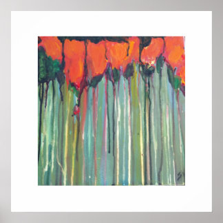 Poster Fleurs rouges dans l'herbe haute
