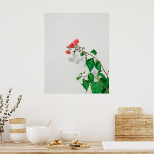 Poster Fleurs rouges et Feuilles verts minimaliste Botani