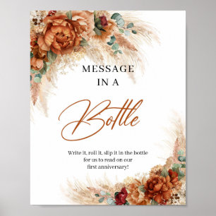 Poster Fleurs rouillées de cuivre tropical Message dans u