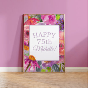 Poster Fleurs sauvages aquarelles rose violet Joyeux 75e