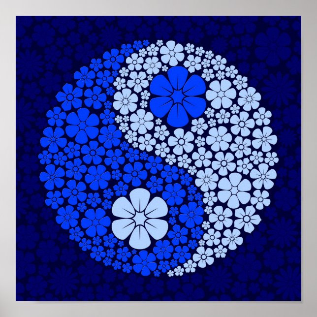 Poster Fleurs sauvages bleues Yin Yang (Devant)