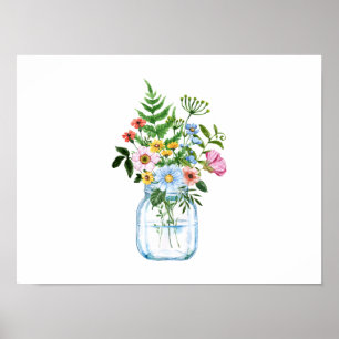 Poster Fleurs sauvages colorés à Mason Jar