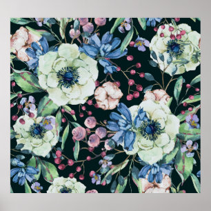 Poster Fleurs sauvages d'anémones : Motif d'aquarelle Vin