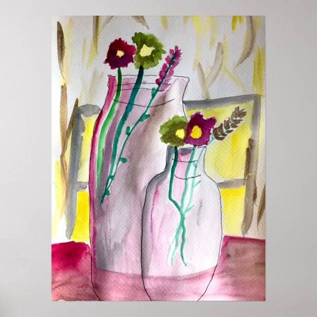 Poster Fleurs sauvages dans le vase art abstrait (Devant)