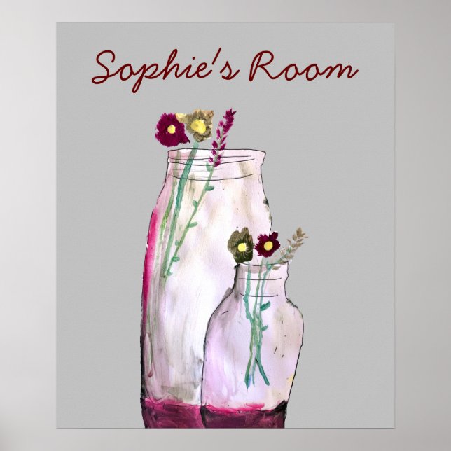 Poster Fleurs sauvages d'aquarelle Whimsical en vase (Devant)