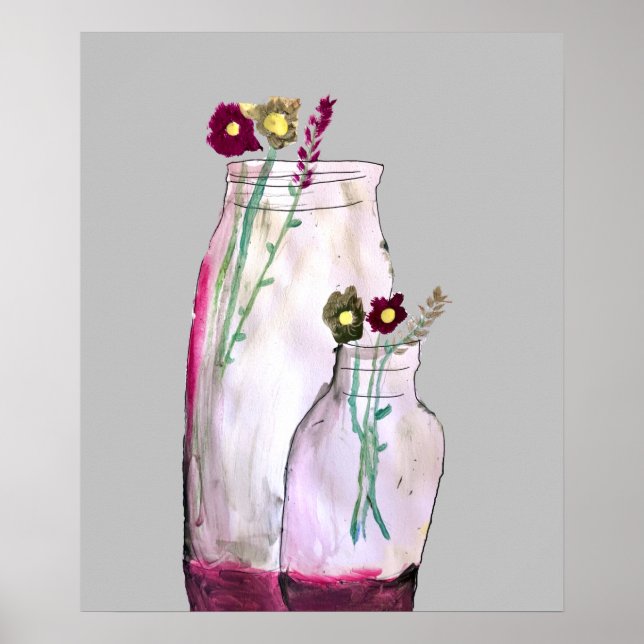 Poster Fleurs sauvages d'aquarelle Whimsical en vase (Devant)