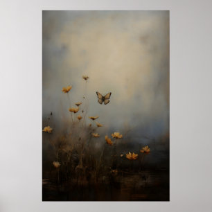 Poster Fleurs sauvages de papillon Art floral vintage, An