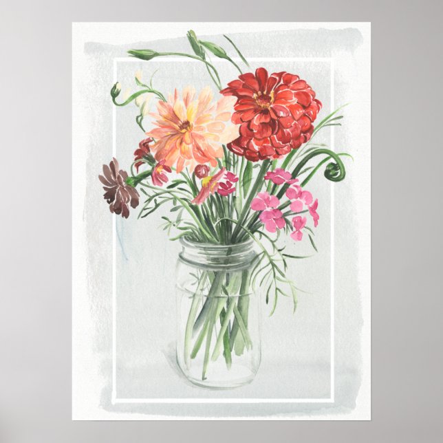 Poster Fleurs sauvages d'été - Rose & Rouge (Devant)